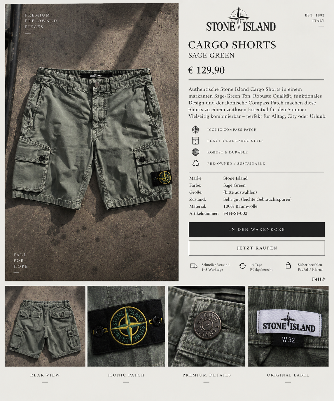 Stone Island Cargo Shorts – Sage Green