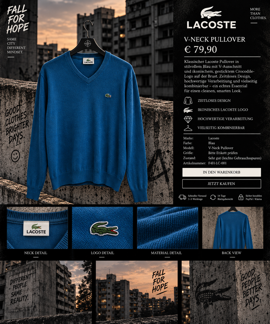 Lacoste V-Neck Pullover – Blau
