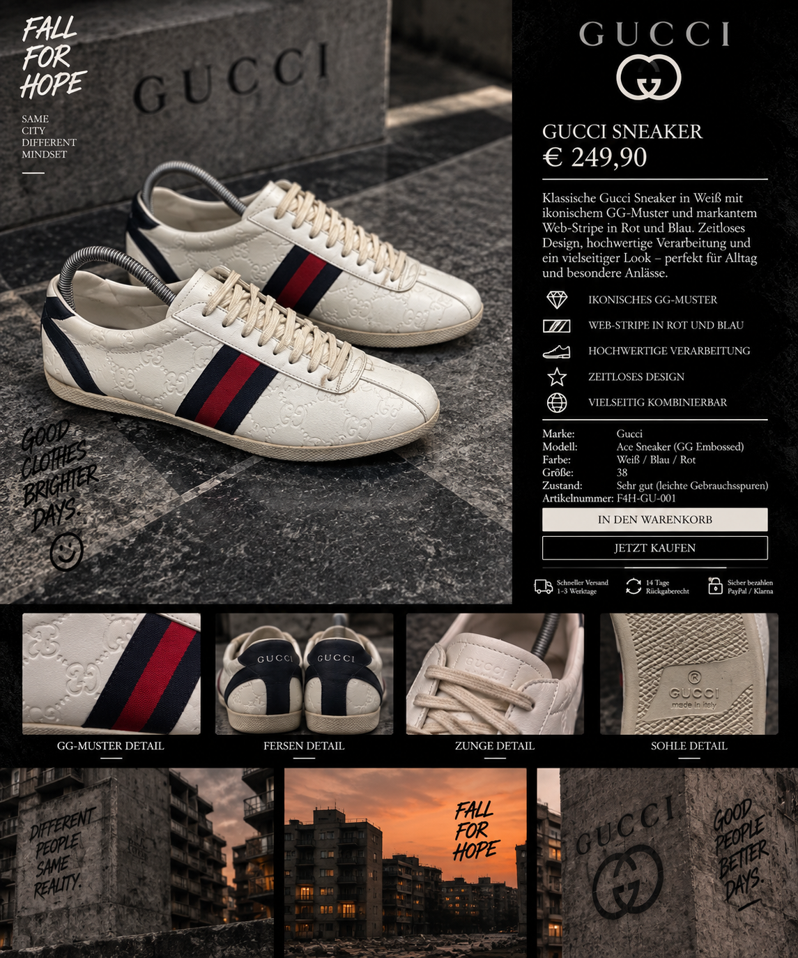 Gucci GG Sneaker – Weiß | Web Stripe Rot/Blau | Größe 38