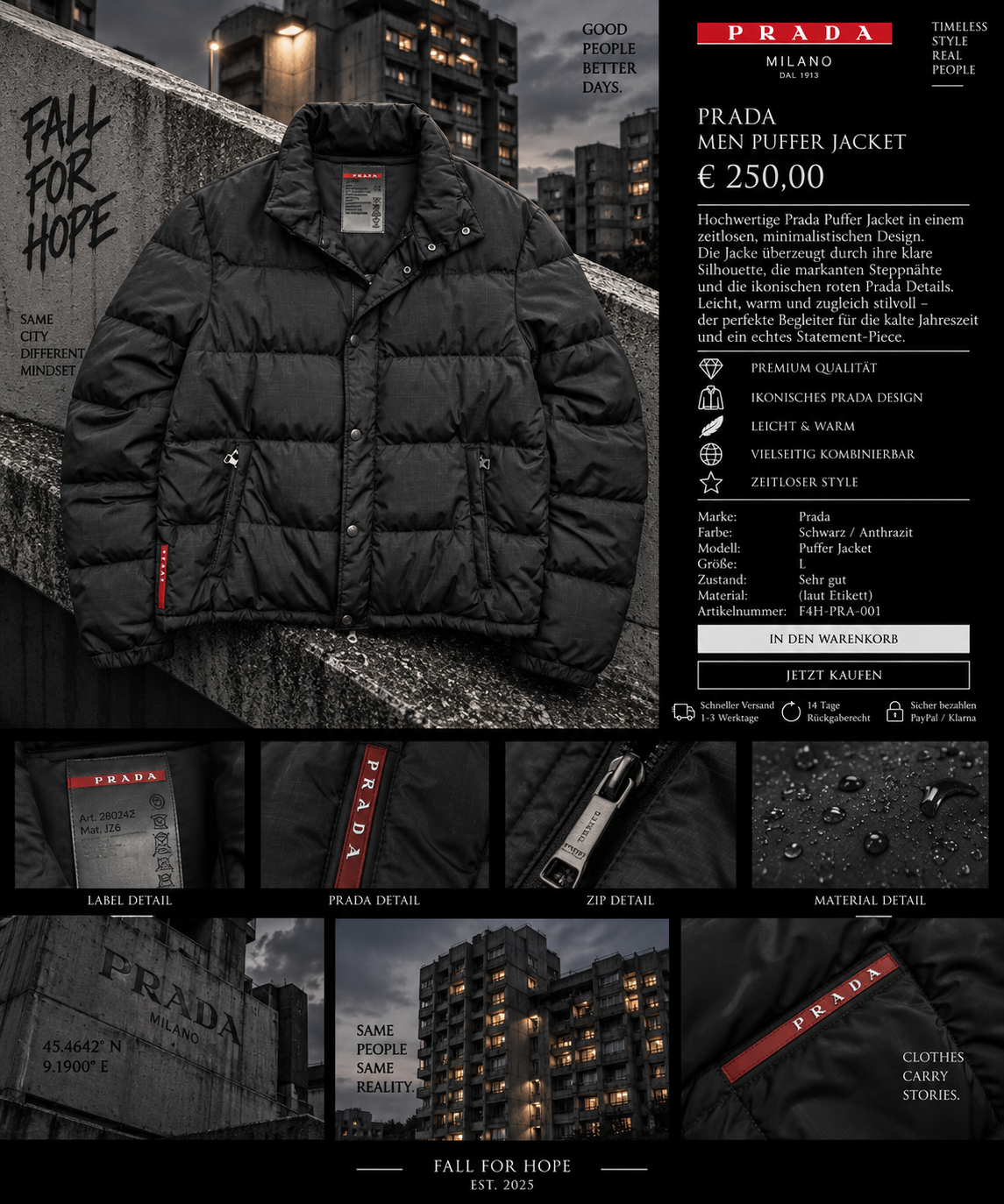 Prada Puffer Jacket – Schwarz | Größe L