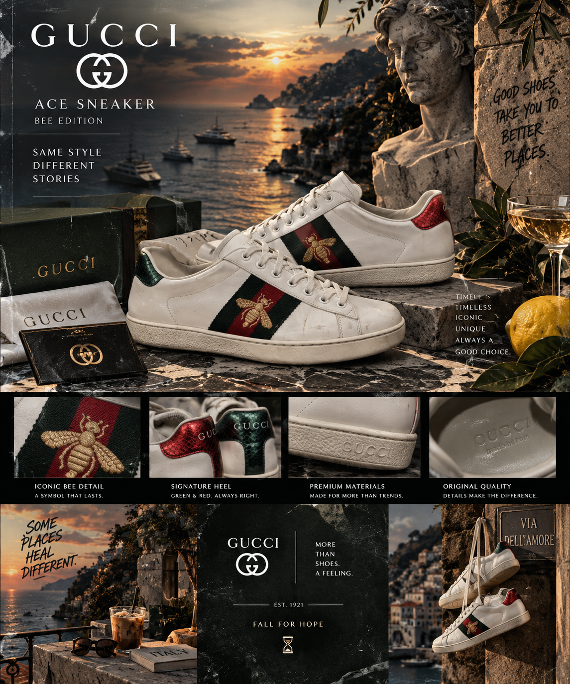 🐝 Gucci Ace Sneaker – Weiß | Green/Red Web & Bee | Größe 38