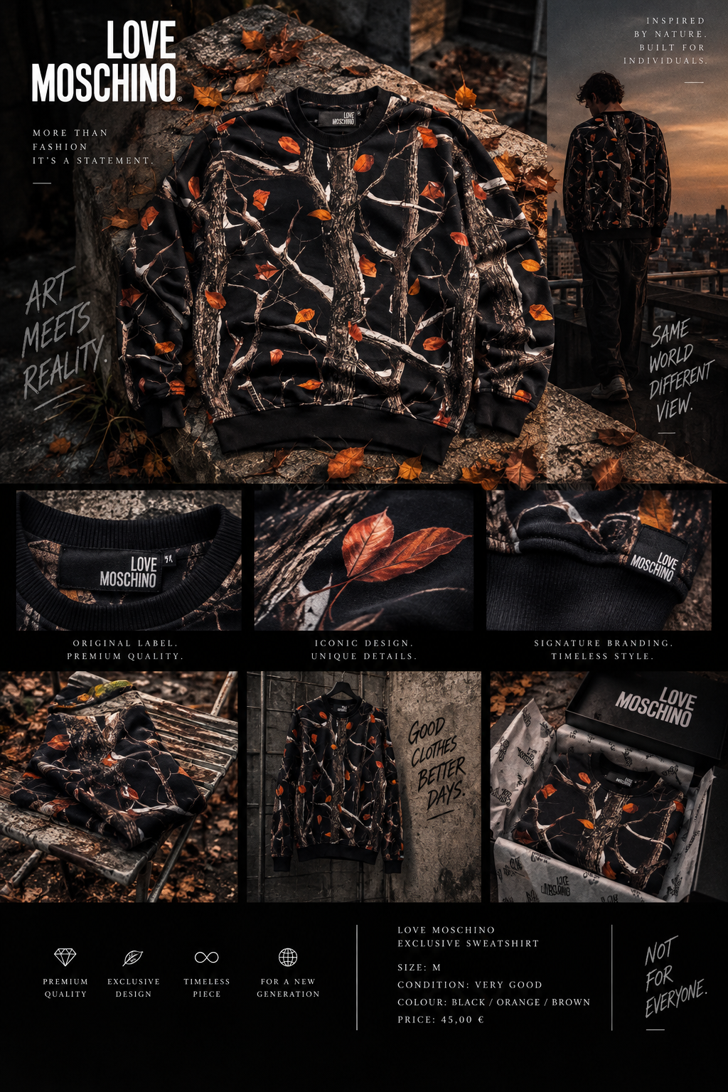 Love Moschino Sweatshirt – Forest Print | Größe M