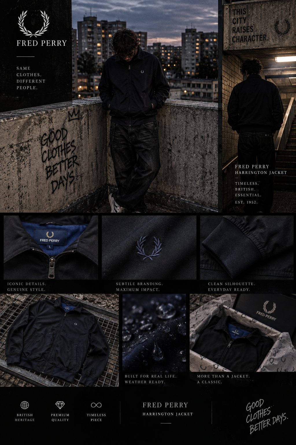 Fred Perry Harrington Jacket – Schwarz | Größe L