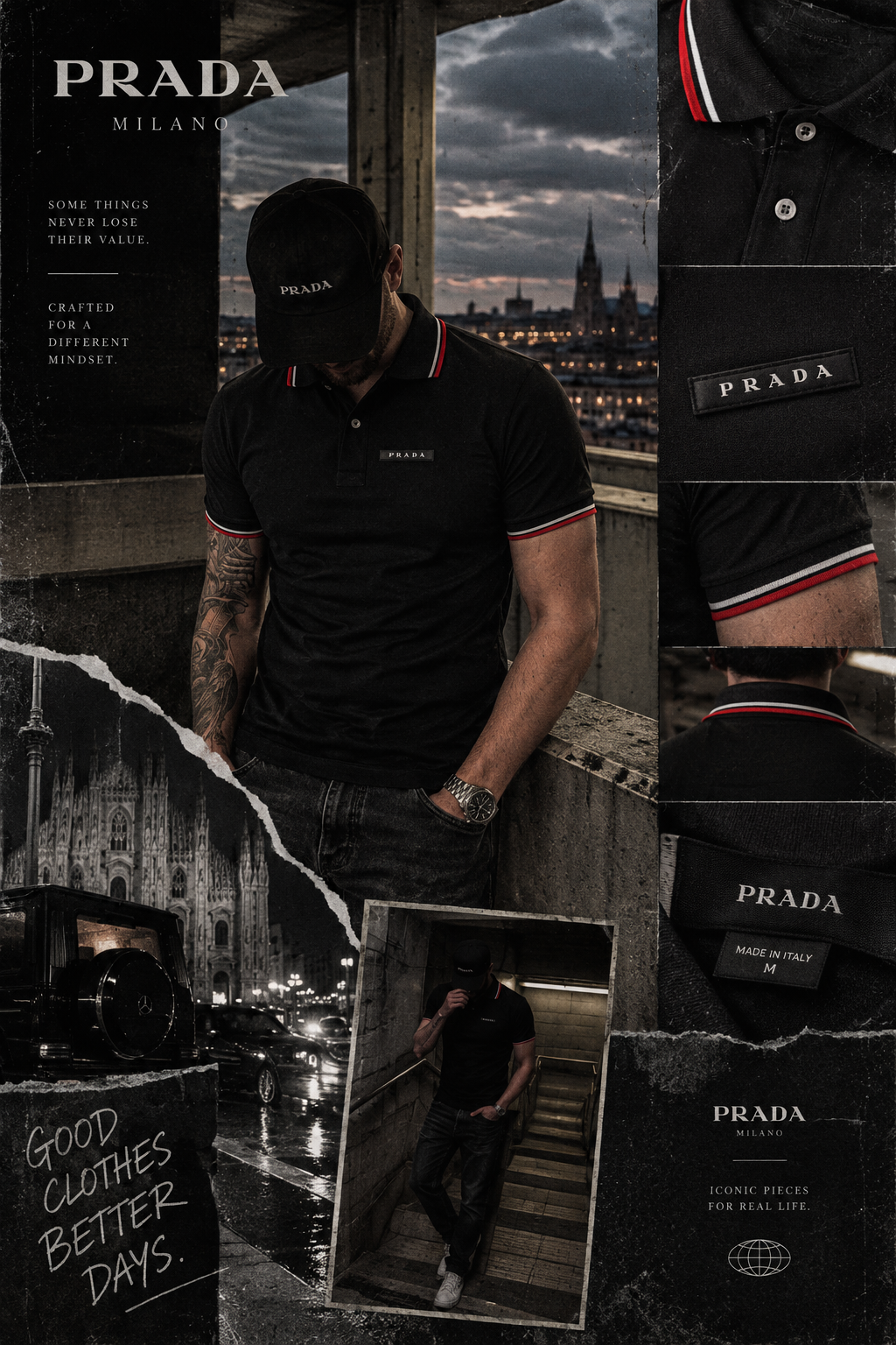 🖤 Prada Polo – Schwarz | Rot/Weiß Details